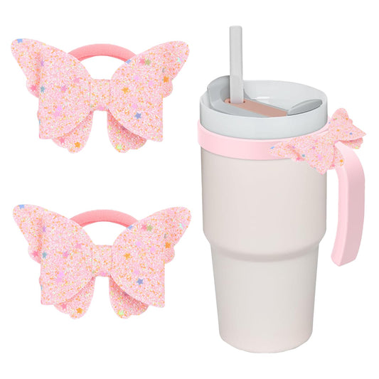 kapitomanio 2PCS Glitter Bow Charms for Stanley Cup CuHandle Bow for Tumblers Stanley Cup Accessories, Water Bottle Decorations (Pink2)