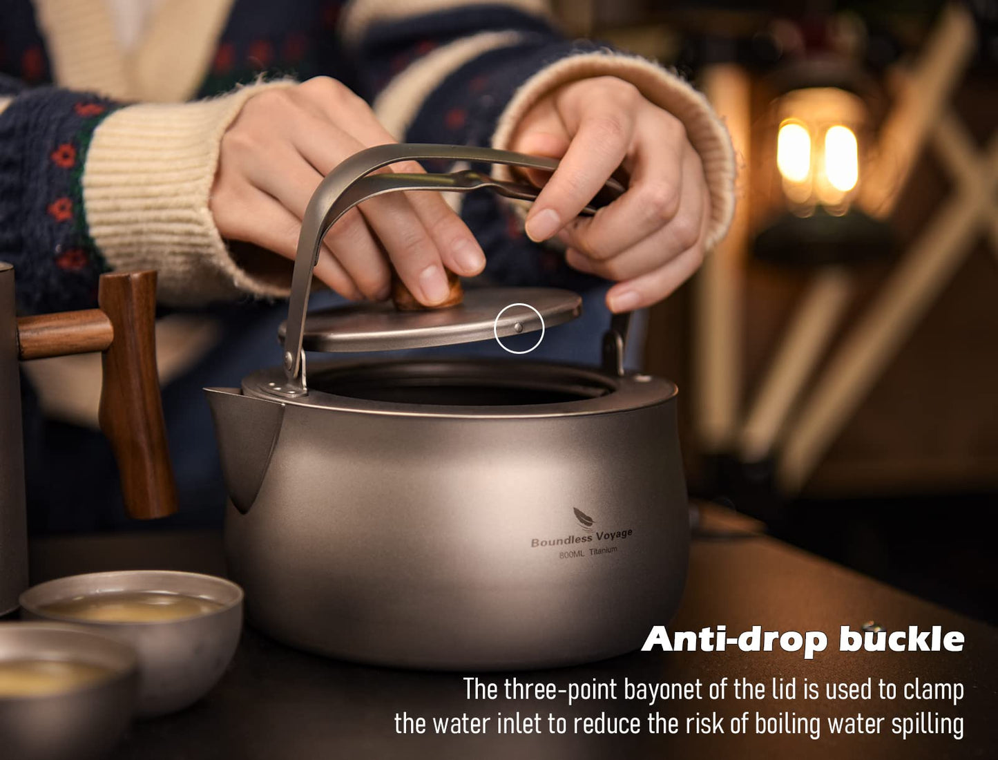 Boundless Voyage Titanium Kettle 800ml/27fl oz Folding Handle Filter Camping Teapot Coffee Pot for Outdoor Boil Water