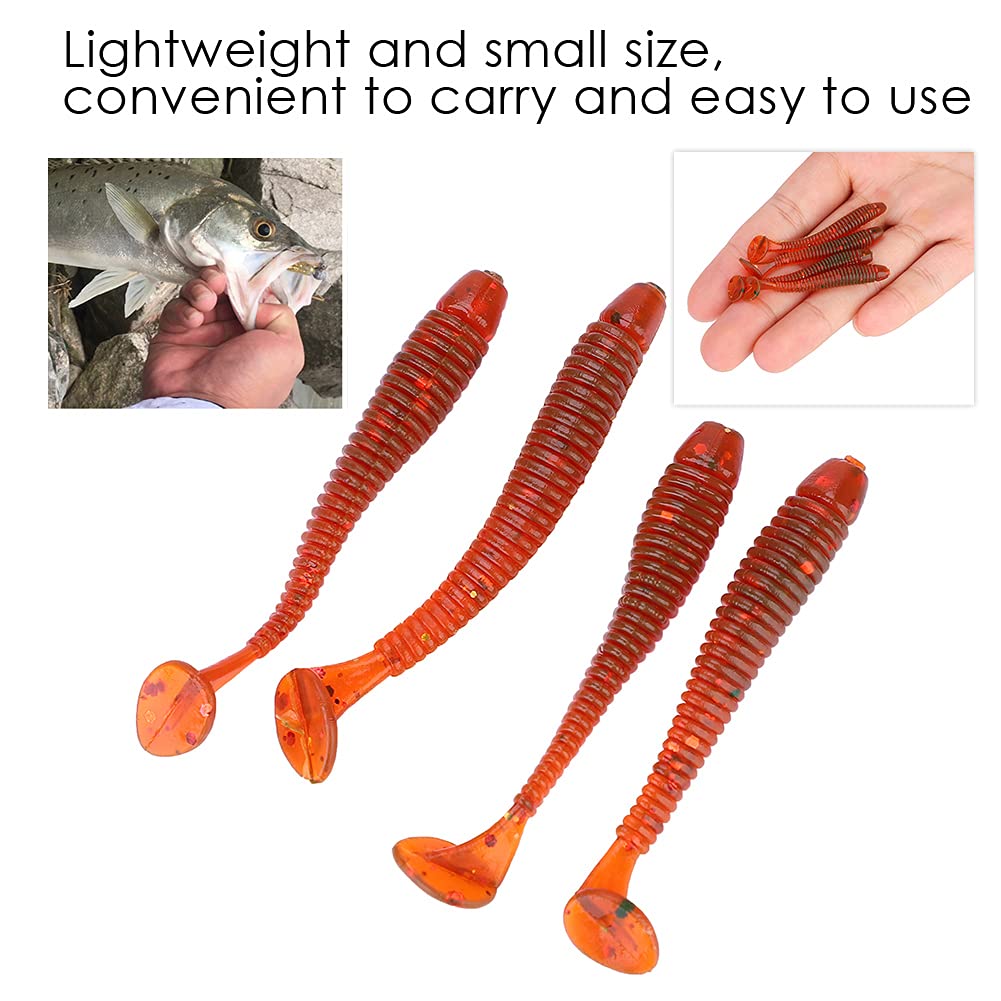 50PCS Fishing Lures Kit, 2in Plastic Fishing Soft Lures T Tail Grub Baits Fishing Swimbaits Fishing Fish Tackle Accessories (Red)