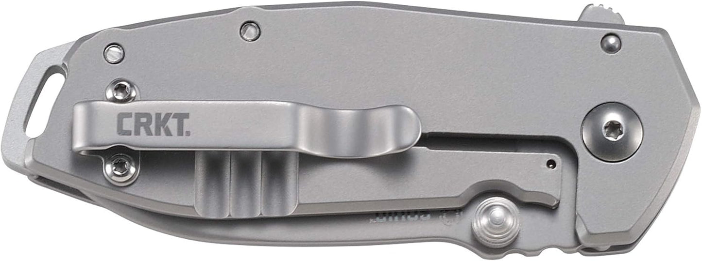 CRKT Squid Everyday Carry EDC Pocket Folding Knife with Frame Lock: Stainless Steel Plain Edge Blade, Stainless Steel Handle, Pocket Clip, 2490KS