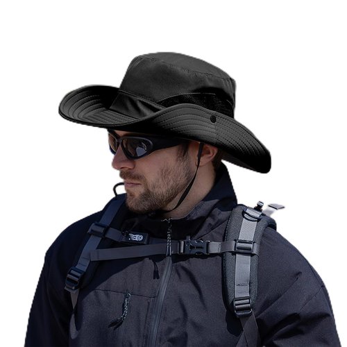 YOHTAS Unisex Sun Hat, Men Women Wide Brim Waterproof Breathable Packable Bucket Hat for Fishing Hiking Camping Gardening Black