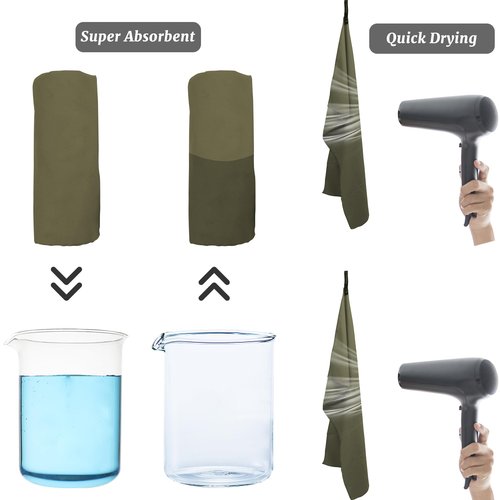 Rainleaf 2 Pack Microfiber Quick Dry Travel Towel, Super Absorbent Ultra Compact Lightweight Camping Towel for Gym, Hiking, Pool, Yoga - Army Green