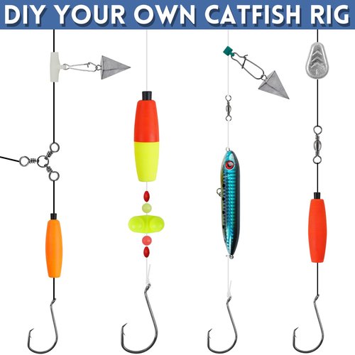 Catfish Rig Catfishing Tackle Making Kit, 170pcs Santee Cooper Rig with Bobbers Floats, Rattling Float Lure Baits, Hooks Swivels, Sinker Weights, Rattler Beads, Various Catfish Tackle Accessories