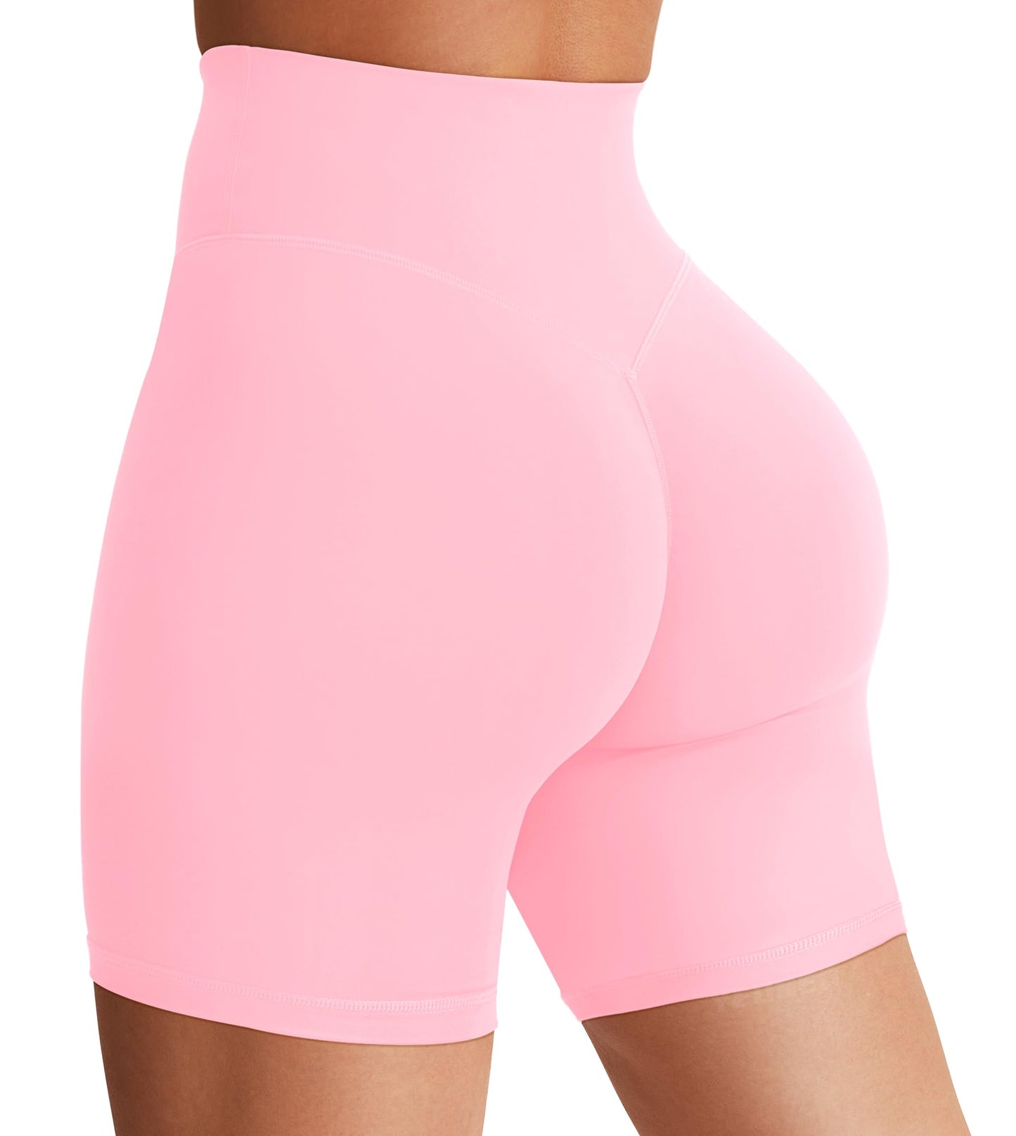 YEOREO Women's Biker Shorts 3.6" / 4.5" / 6" Workout Gym Shorts High Waist Tummy Control Hidden Scrunch Running Yoga Baby Pink