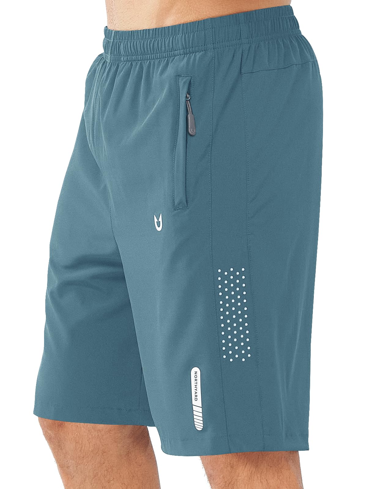 NORTHYARD Men's Athletic Running Shorts Gym Workout 7"/9"/5" Quick Dry Lightweight Sports Basketball Tennis 3 Zipper Pockets GREYBLUE-9inch 2XL