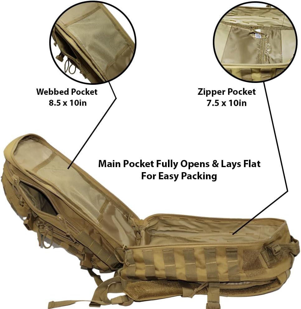 Exos Bravo Backpack - Large Military Hiking Backpack 34L - Waterproof Heavy-Duty Molle Hunting Bag for Men - Tactical Rucksack Daypack - Hydration Pack Compatible for Running, Cycling - (Coyote Tan)
