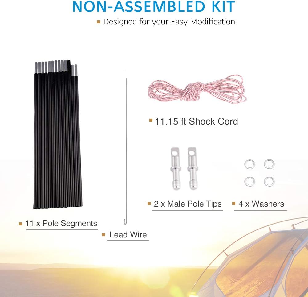 Aluminum Tent Poles Replacement, Fits Both Female and Male Ends, Lightweight Tent Pole Repair Kit, 7001 Aluminum Alloy T6 Heated