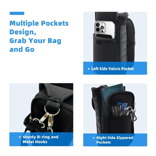 DuoLizDe Magnetic Water Bottle Holder with Strap fits 18-46oz, 6 Built-in Magnets Gym Bag Attach to Fitness Equipment, Water Bottle Carrier with Phone Pockets, Magnetic Gym Bag, Gyms Essential