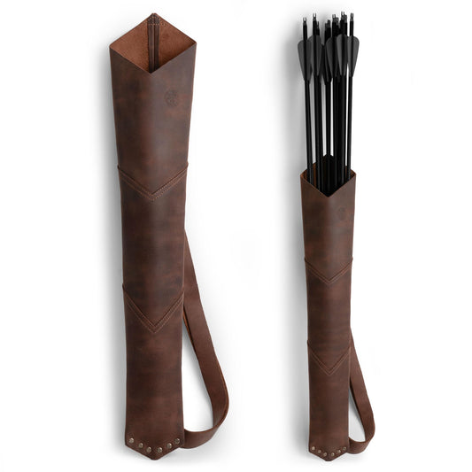 Valhalla Gear, Back Arrow Archery Quiver, Vintage Holder for Shooting Practice, Training, Full Grain Leather, Handmade Archer Accessories, Bourbon Brown