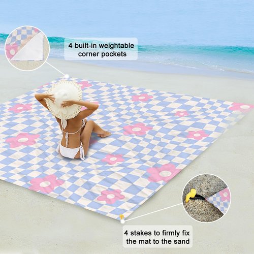 Vigesun Beach Blanket Waterproof Sandproof Extra Large 8 Ft X 7 Ft for 4 Adults Oversized Sand Free Beach Mat with 4 Corner Pockets and Stakes Portable for Beach Picnic Travel Camping (Pink Purple)