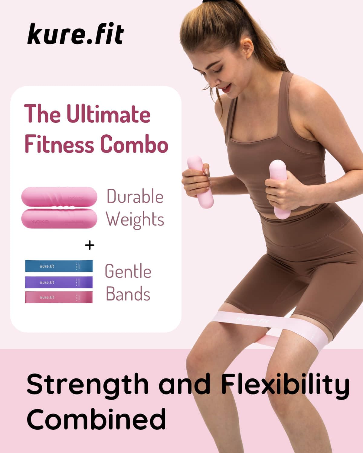 kure.fit Hand Weight Bars for Women (2.2 LB) | Resistance Booty Bands | Pilates, Yoga, Dance, Aerobics, Running, Cardio, Gym, Strength Training | Non-Slip | Portable Dumbbells | Women & Men | Pink