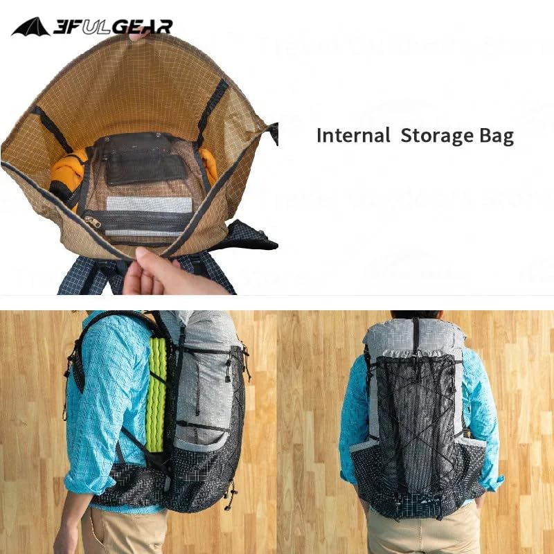 Acqorad 3F UL GEAR QiDian Pro UL 46+10L Backpack Outdoor Climbing Bag Camping Hiking Bags UHMWPE ultralight (Black)