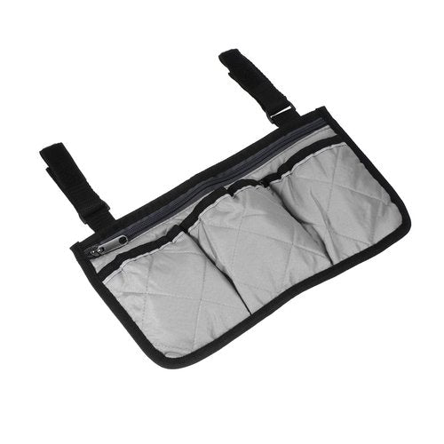 M METERXITY Chair Armrest Organizer - Polyester 4 Pockets Snack Magazine Arm Rest Storage Bag with Adjustable Straps, Apply to Camping/Fishing/Picnic (Grey Black)