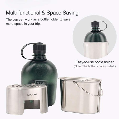 HUIOP Canteen Cup, Camping Cookware Stainless Steel Canteen Cup ing Pot with Wood Stove Set for Outdoor Survival Backpacking Hiking Picnic