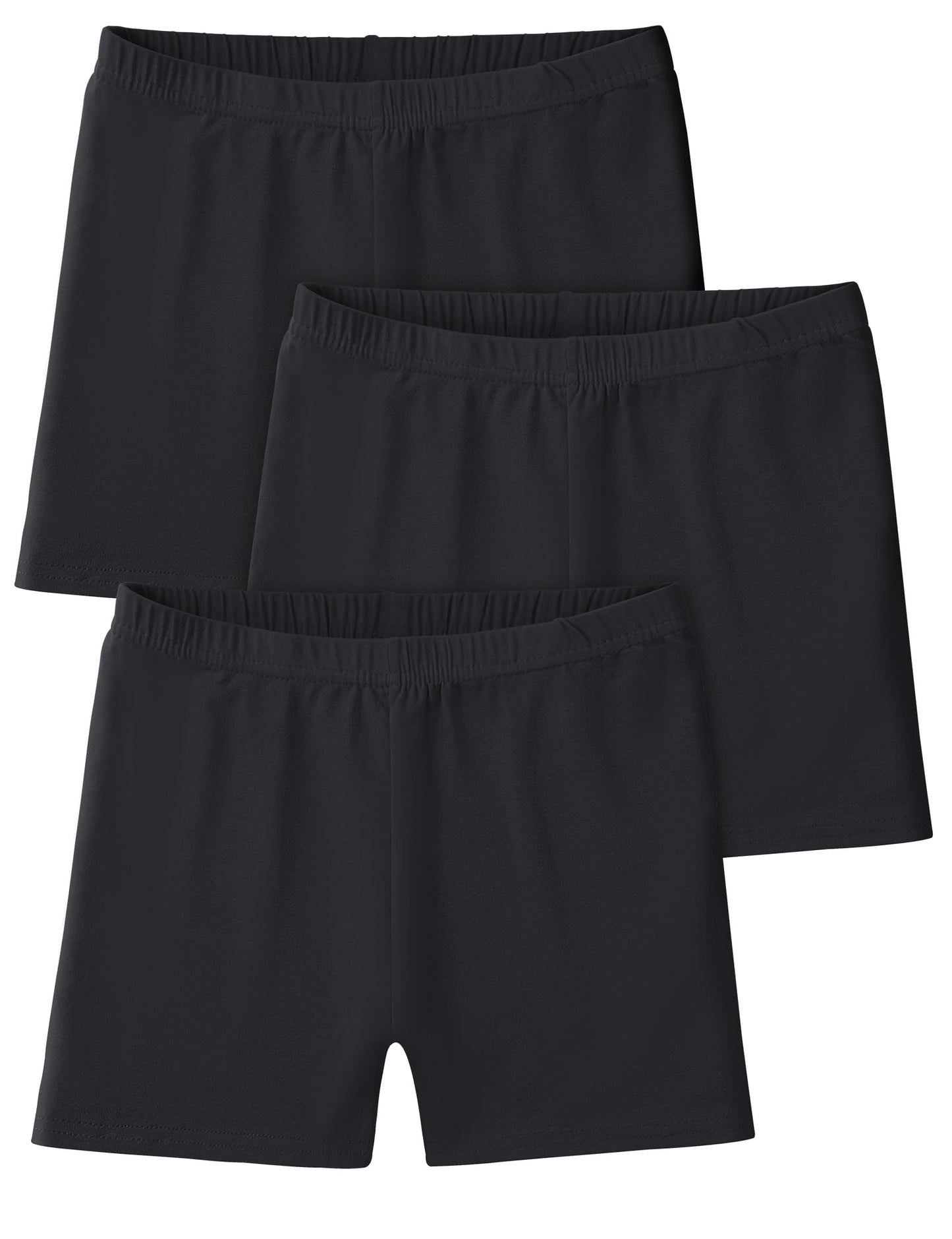 Somaibo 3 Pack Girls Bike Shorts Kids Cartwheel Basic Cotton Under Dress Biker Shorts for Running Dance 9-10 Years Black