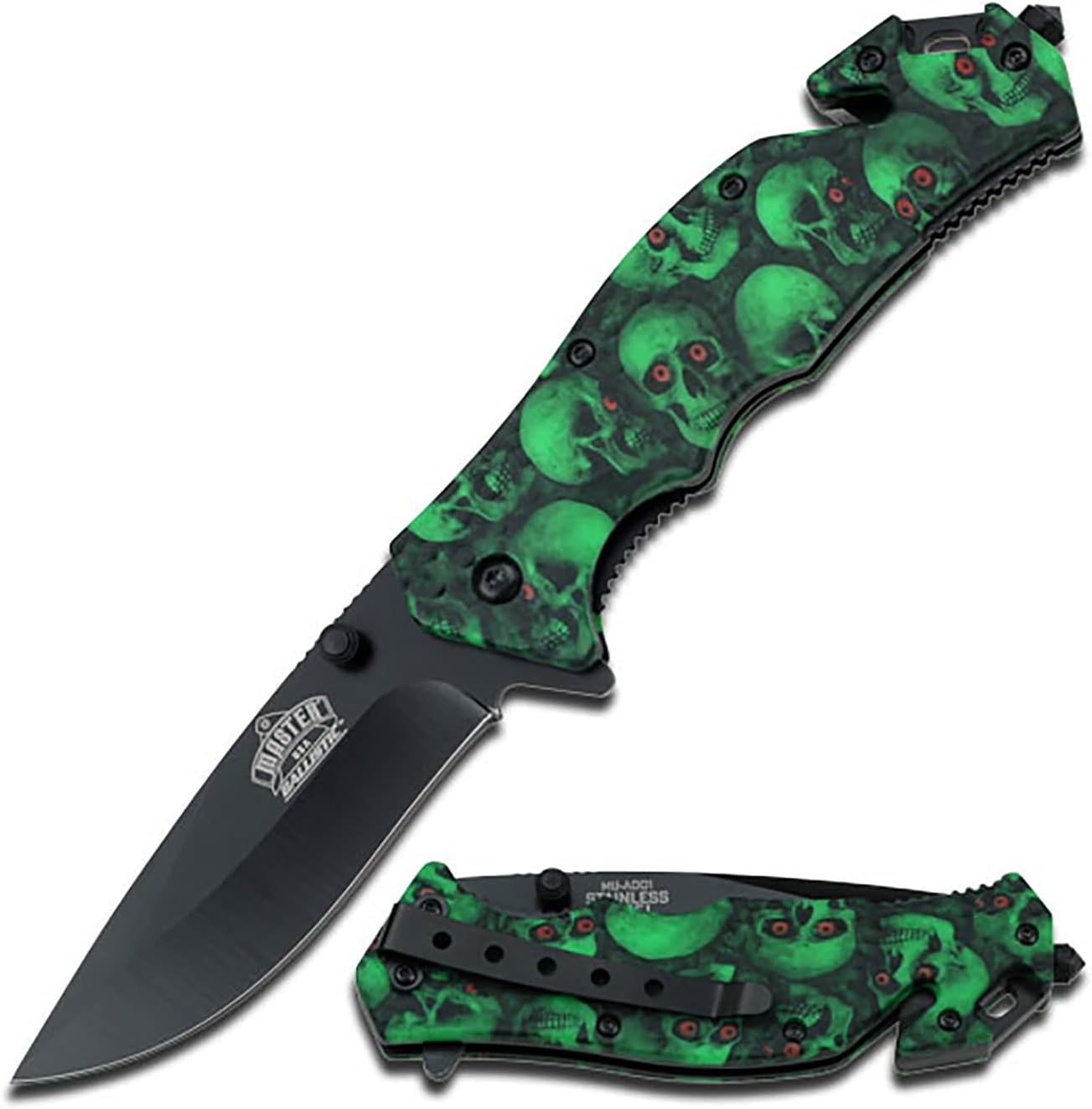 Master USA MU-A001 Series Spring Assist Folding Knife, Black Blade, 4-1/2-Inch Closed