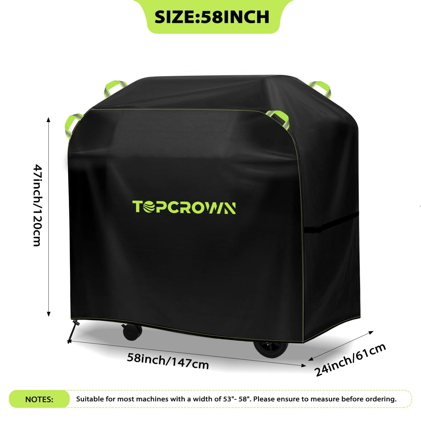TOPCROWN Grill Cover for Outdoor Grill, Universal Fit 45"-75" BBQ Gas Grill Waterproof Anti-UV Oxford Fabric Windproof Design with Adjustable Straps, Fits Weber/Char-Broil/Nexgrill and More (58")