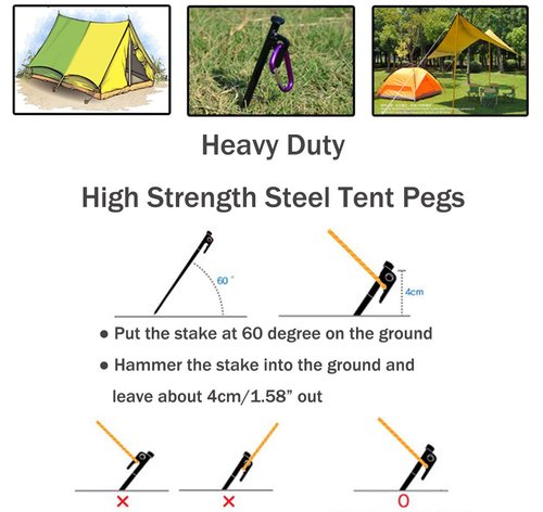 RIY Tent Stakes,8Pcs Heavy Duty 12Inch Steel Tent Stakes with 12 Inch Camping Hammer