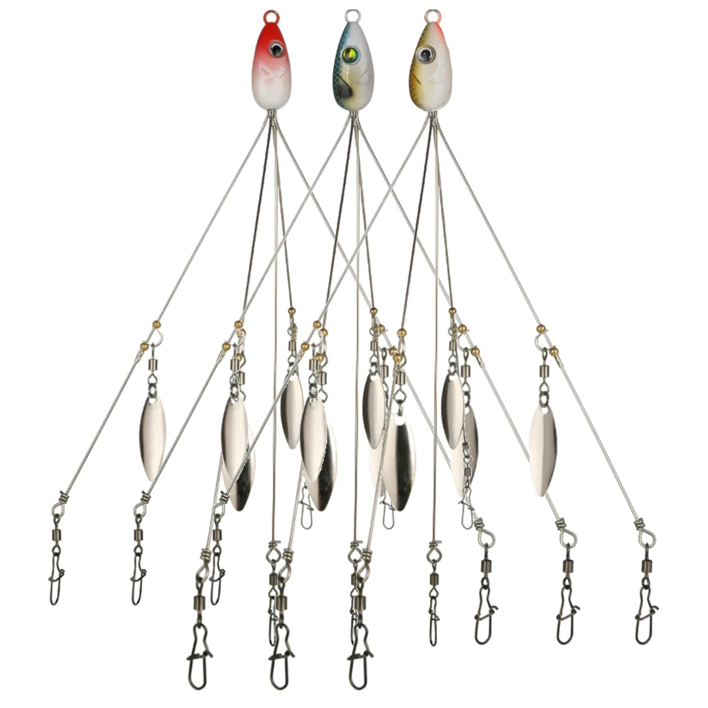 3 Pcs 8.5 in 0.6 Oz Alabama Rigs, 5 Arm Umbrella Rig Swimbait with 4 Willow Leaf Bass Fishing Lure for Trout Salmon Freshwater Saltwater