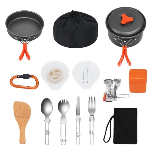 yoyomax 16pcs Camping Cookware Mess Kit, Non-Stick Lightweight Pots Set Portable Outdoor Cookware for Camping Backpacking Hiking Outdoor Cooking and Picnic - Camp Accessories Equipment
