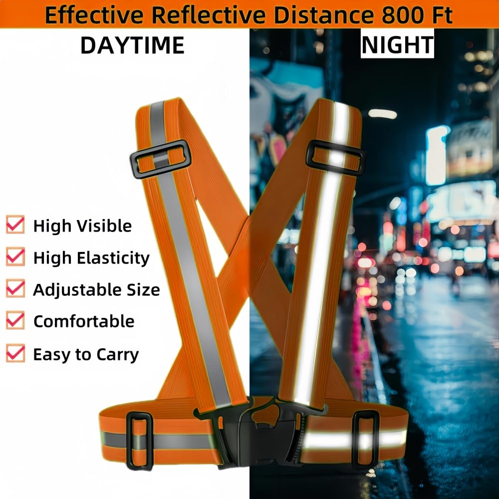 Accfore Reflective Safety Vest Set of 6,High Visibility Vest Adjustable Straps,Safety Reflective Gears for Walking,Running,Outdoor Jogging,Cycling,Workers(Orange)