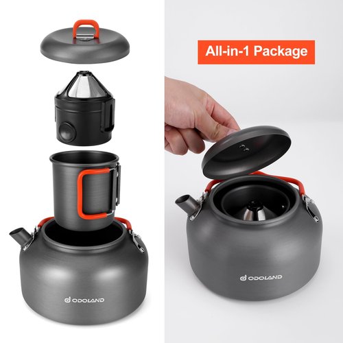 Odoland Camping Coffee Pot Camping Coffee Makers, 1.2L Camping Kettle with Camping Mug and Camp Coffee Filter of Camp Cookware for Hiking Backpacking and Picnic