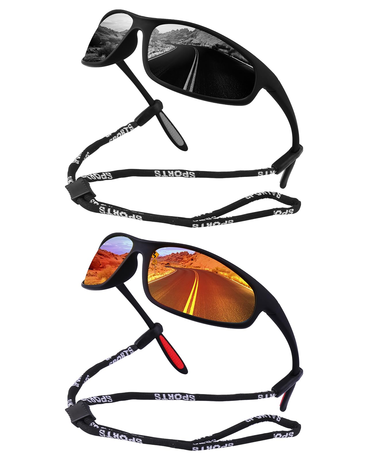 FIMOSON 2pcs Sports Sunglasses Men Polarized Sunglasses for Men and Women, Retro Sun Glasses Driving Fishing UV400 Protection