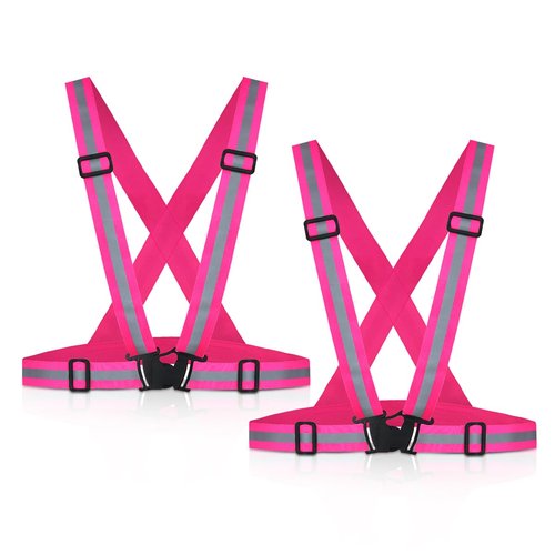 Tenalleys 2 Pack Reflective Vest Running Gear Adjustable High Visibility Reflective Running Safety Vest for Women Men Night Cycling,Hiking, Jogging,Dog Walking (Pink)