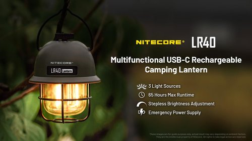Nitecore LR40 Retro Style Rechargeable Multi Purpose LED Camping Lantern (Green Exterior) with EdisonBright Power Adapter Bundle
