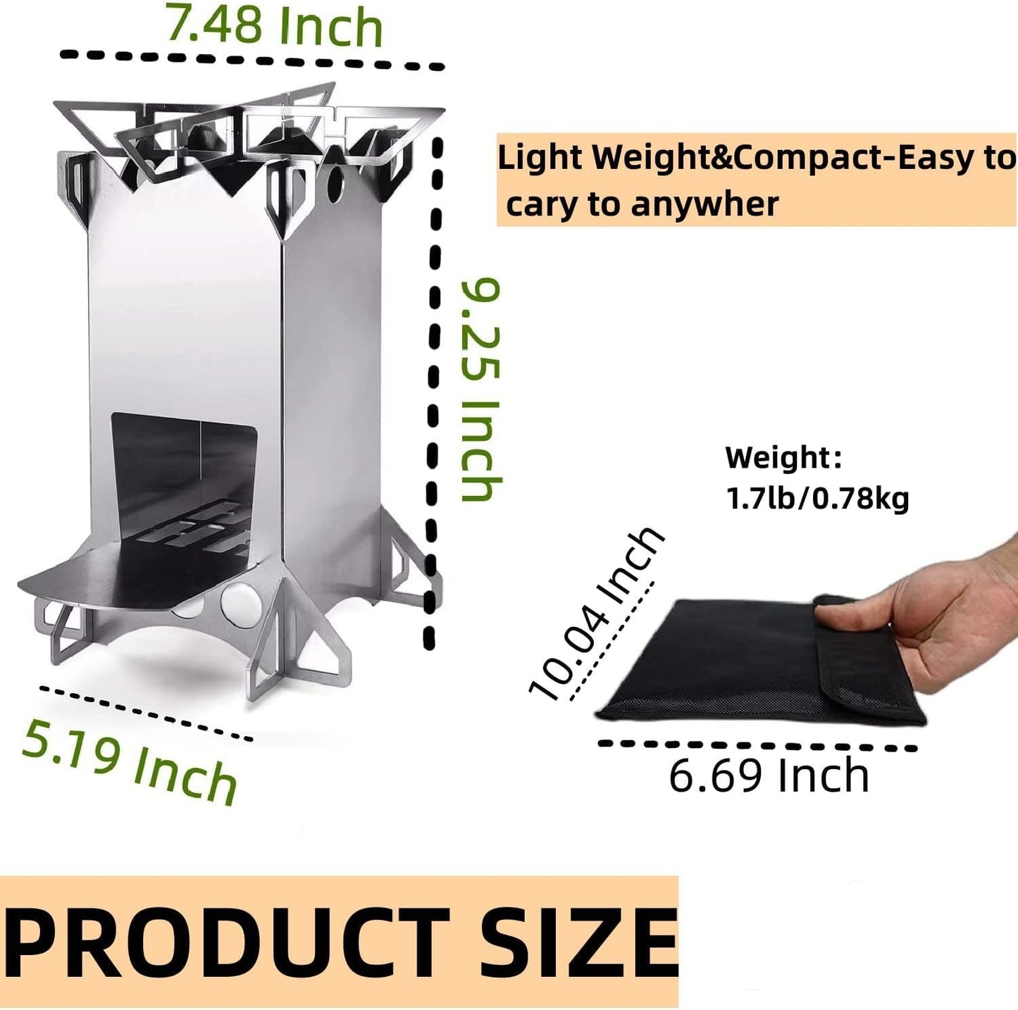 FITHIKE Backpacking Camping Rocket Stove,Portable Stainless Steel Wood Burning Camping Stoves for Outdoor Cooking Hiking Survival Travel Picnic BBQ