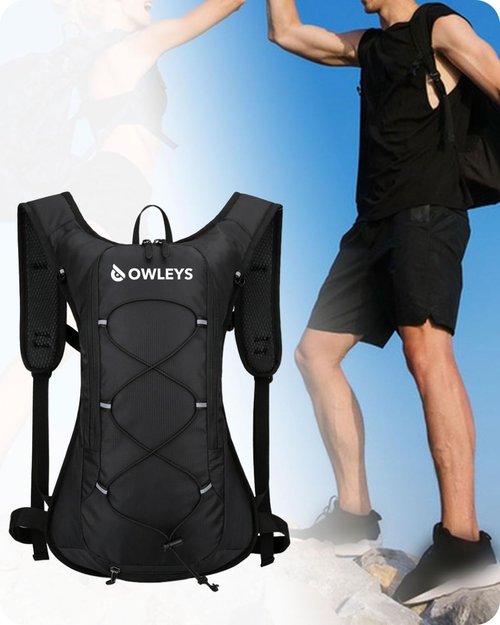 Owleys Hydration Backpack – Lightweight Waterproof Hydration Pack | 2L Water Bladder | Running & Cycling Backpack for Men & Women | Hiking & Festival Essential – Black 1pc