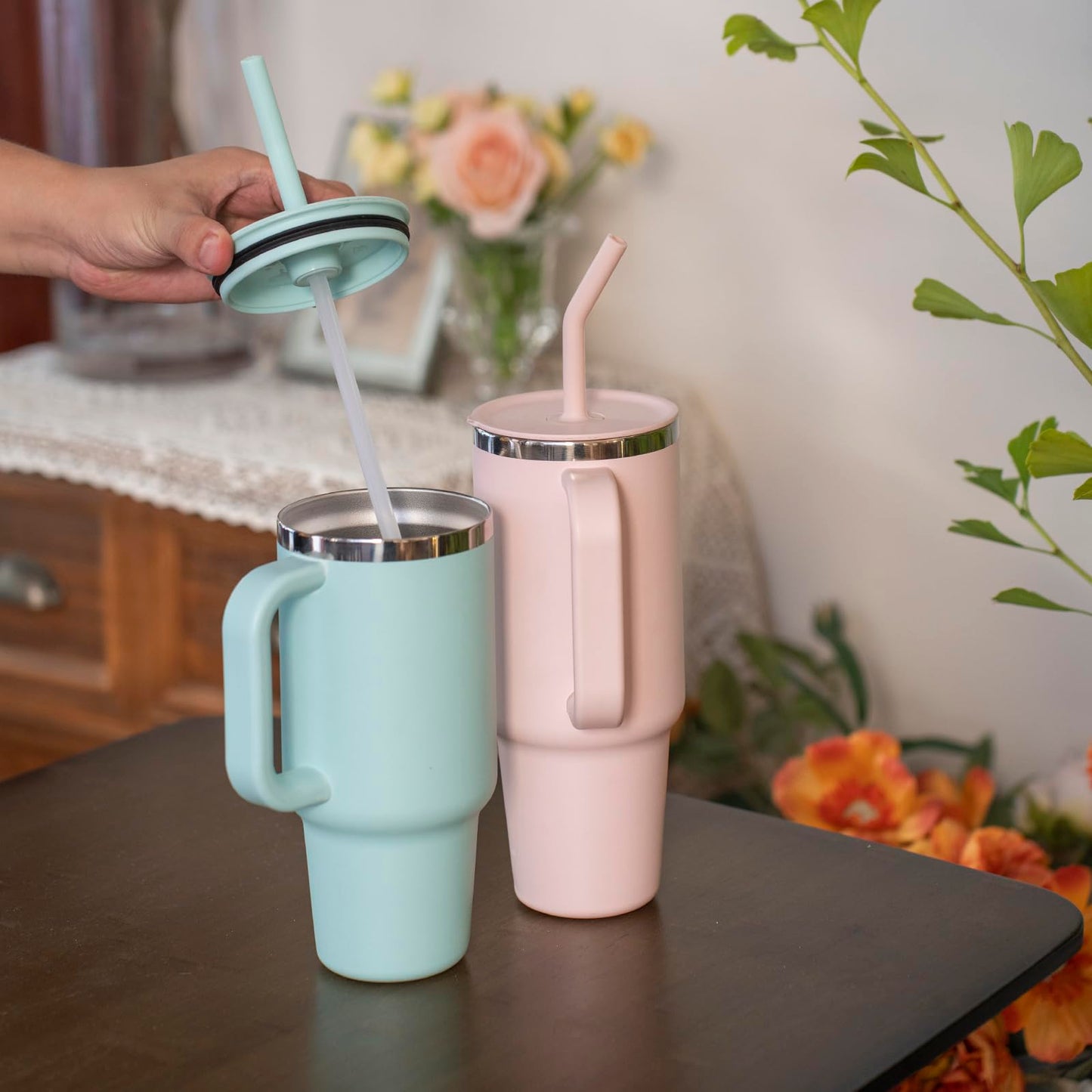 Greant 5 PCS Press in Straw for Hydroflask Tumbler, Straws for Hydro Flask Tumbler Straw Replacement 20 oz to 40 oz (5 PCS, 5 Colors, for Hydroflask Tumbler 40oz)