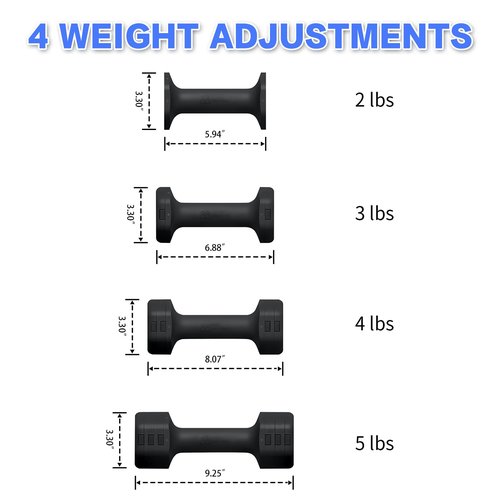 HXD-ERGO Adjustable Dumbbells Set- 2 lb 3lb 4lb 5lb Free Weights Set for Home Gym Equipment Workouts Strength Training for Women, Men（Black）