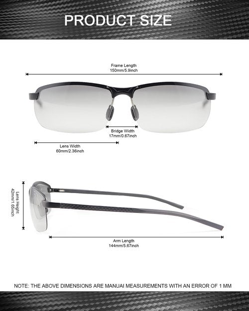 PEEPAI Photochromic Polarized Carbon Fiber Sunglasses for Men UV Protection Sports Fishing Driving Sunglasses with Al-Mg Frame