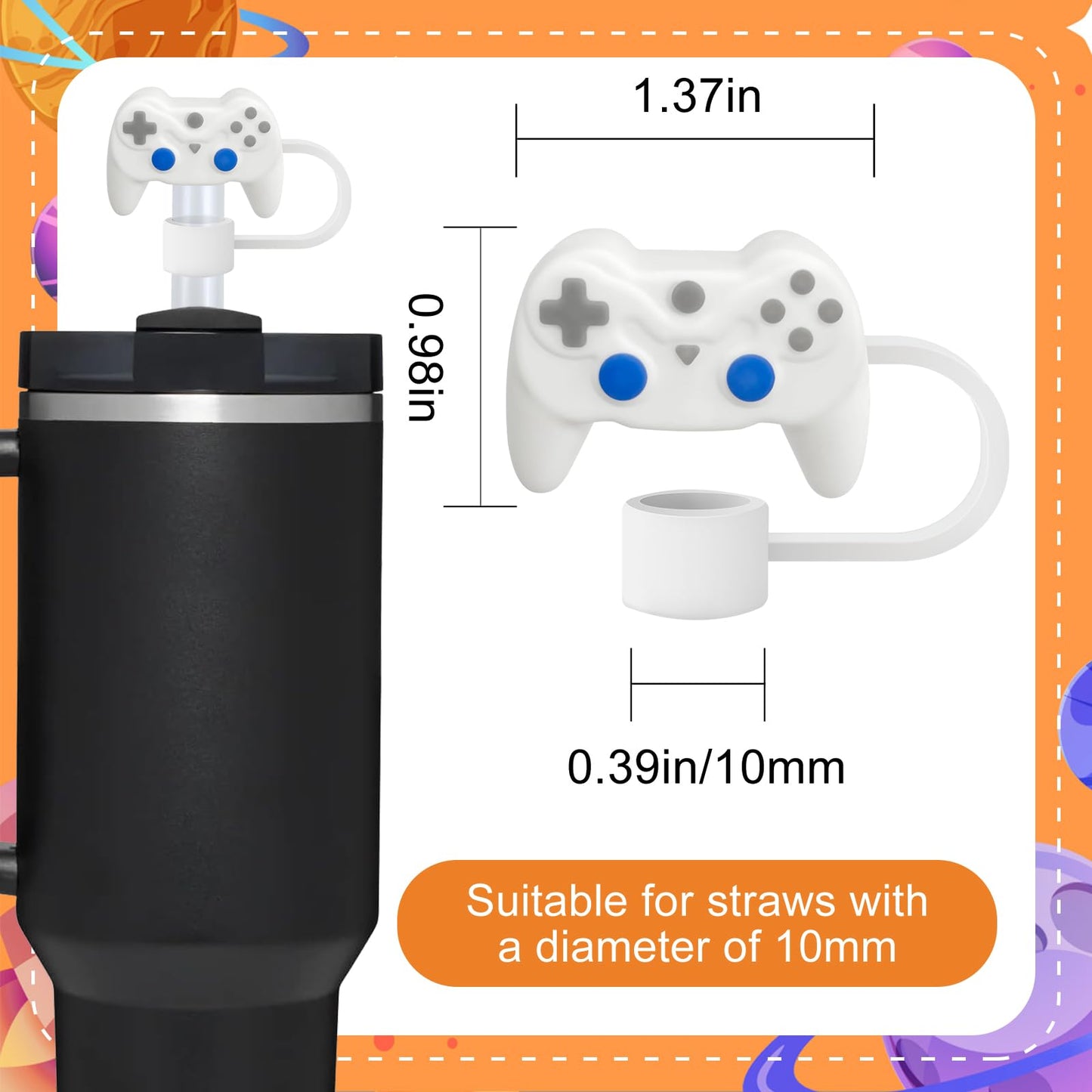 4PCS Game Straw Covers Cap for Stanley Cup 40&30 Oz, 10mm Straw Covers Toppers for Stanley Tumblers Accessories