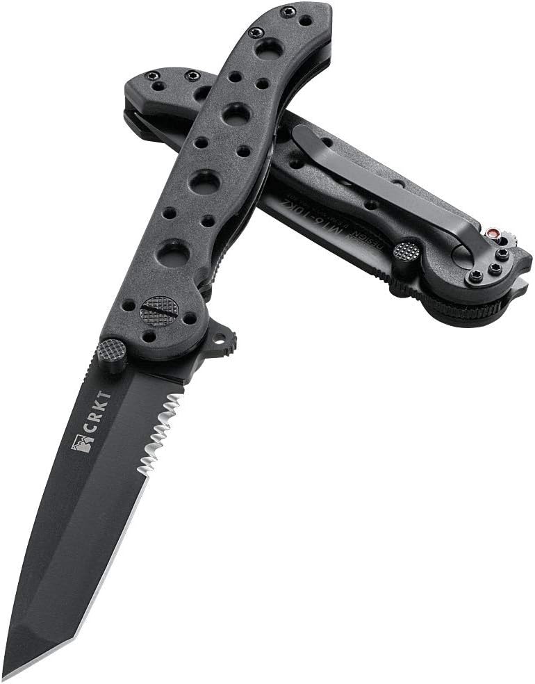 CRKT M16-10KZ EDC Folding Pocket Knife: Everyday Carry, Black Serrated Edge Blade, Tanto, Automated Liner Safety, Nylon Handle, Pocket Clip