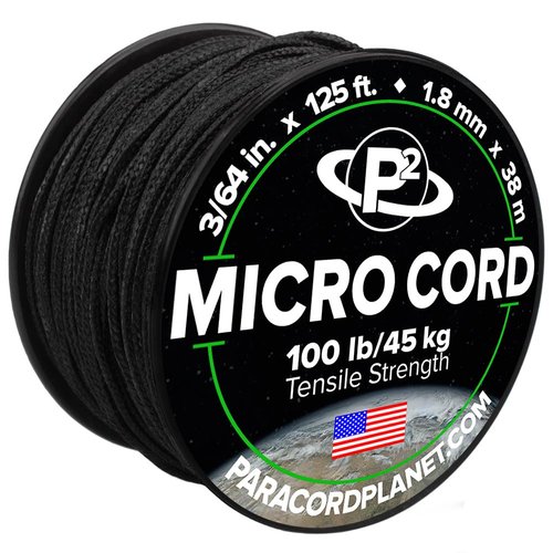 Paracord Planet Micro Paracord – Thin Braided Cord for Crafting, Fishing, and DIY Projects in 125 ft Spools – Black