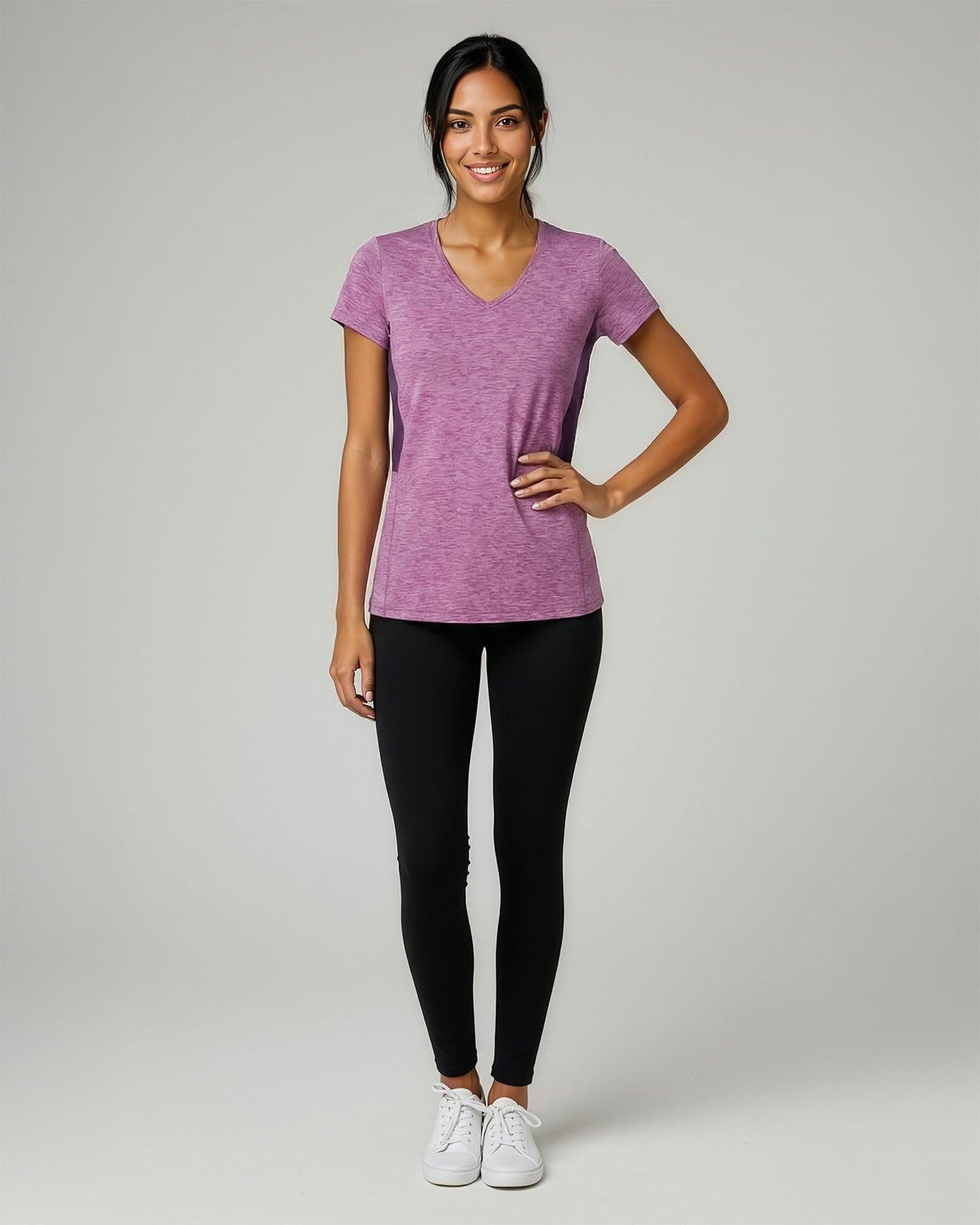 Real Essentials 5 Pack: Women's Dry-Fit Short Sleeve V Neck T Shirt Workout Fitness Yoga Top Tee, Set 4, XXL