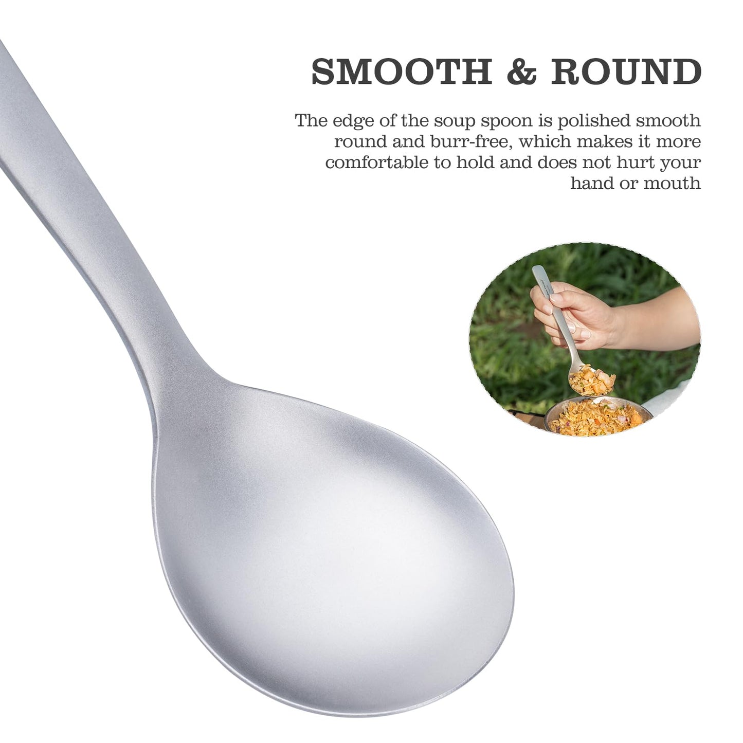 iBasingo 18.1cm Titanium Spoon with Big Bowl Lightweight Metal Camping Cutlery Durable Long Handle Soup Spoon Ti1068T