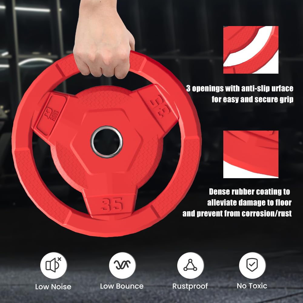 FAGUS H Color Coded Weight Plate 2-Inch Rubber Coated Olympic Grip Plate for Barbell,Solid Cast Iron Weight Plates for Strength Training,Weightlifting,Crossfit,Home Gym,2.5LB Pair