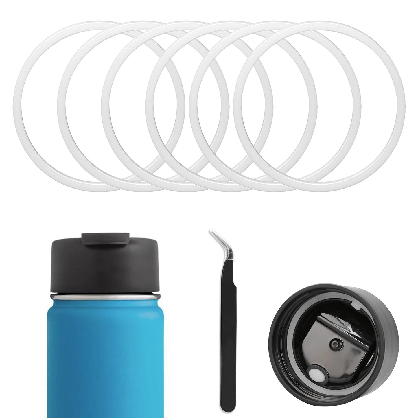 6Pcs Replacement Gasket for Hydro Flask Wide Mouth Flip Lid Cap, 2 inch Silicone O Ring Rubber Seal Stoppers for Hydroflask with Tweezers