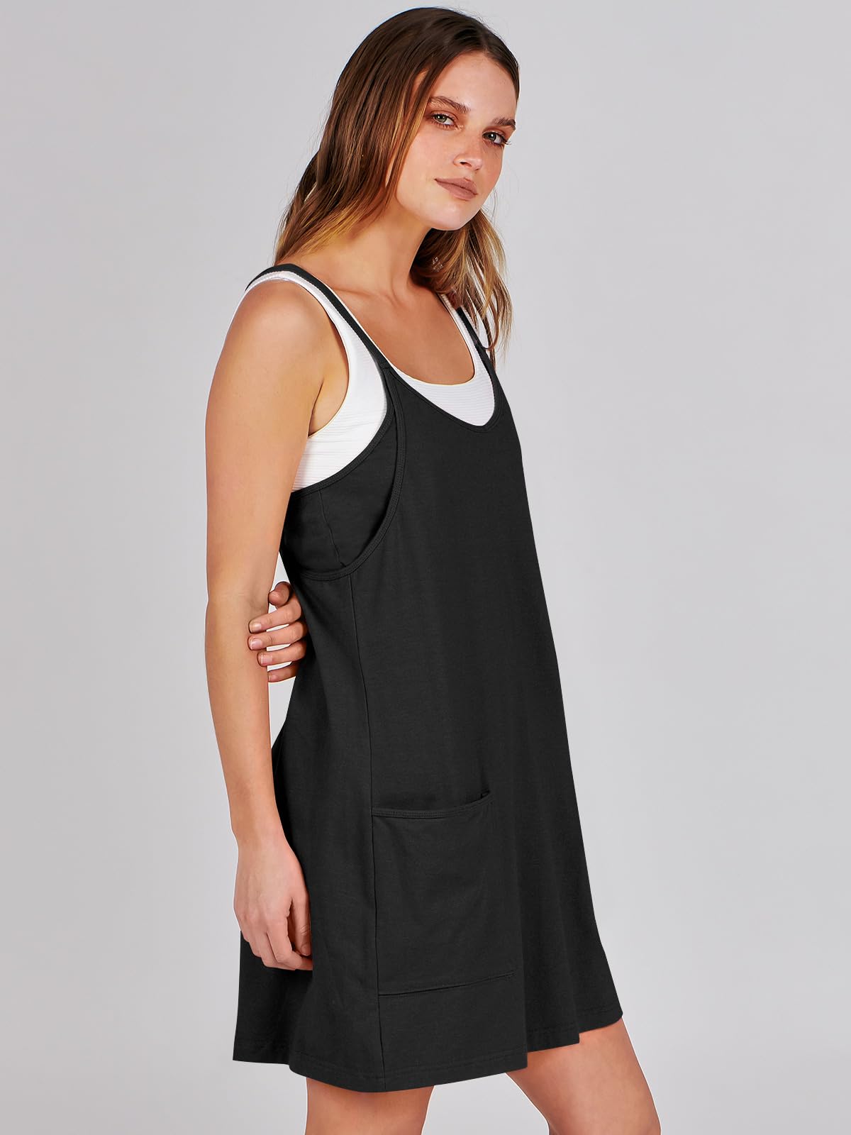 ANRABESS Women Athletic Dress Summer Tennis Workout Active Sports Mini Romper Dress Built in Shorts Travel Vacation Clothes Black XX-Large