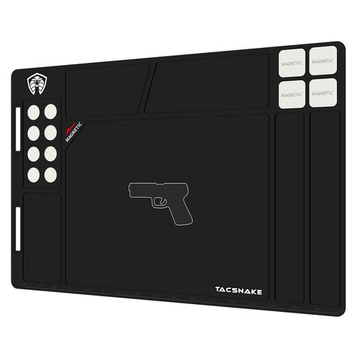 Tacsnake Pistol/Rifle Gun Cleaning Mat, Anti-Slip Rubber Tactical Magnetic Pad, Rubberized Repair Mat for Gun Cleaning Kits (Pistol Style)