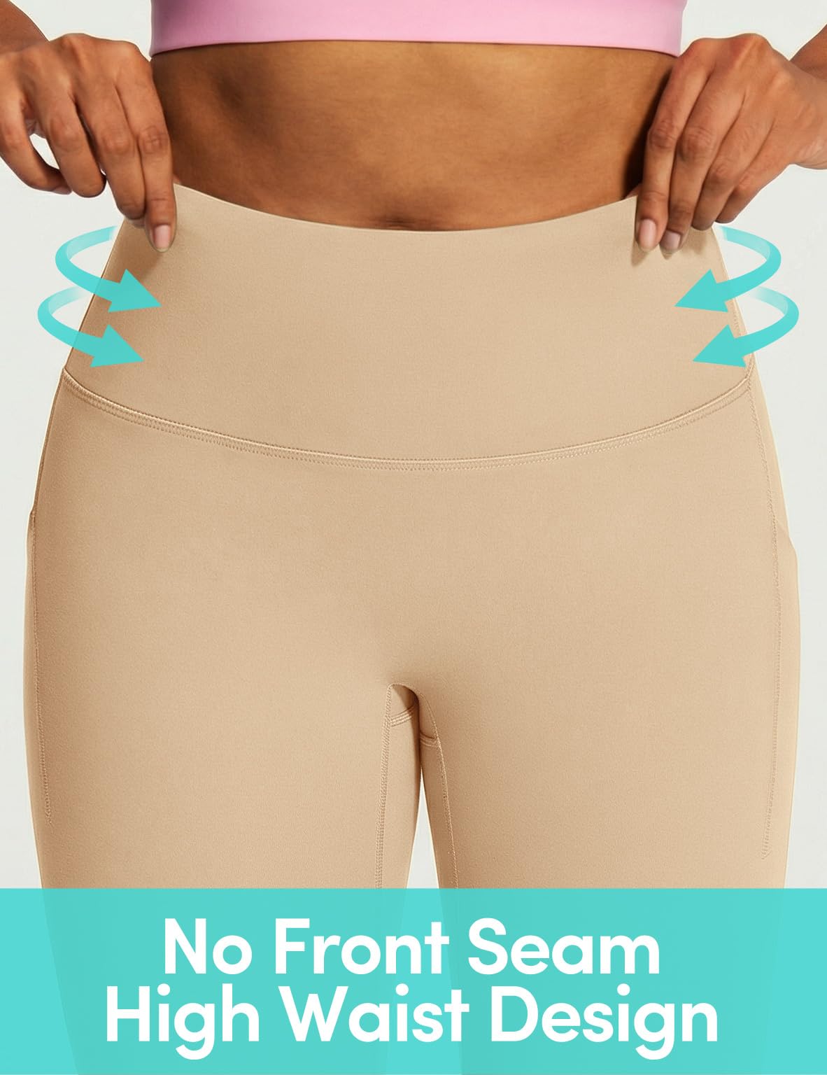 IUGA Capri Leggings for Women with Pockets Women's High Waisted Knee Length Capris Compression Yoga Pants Workout Leggings Khaki