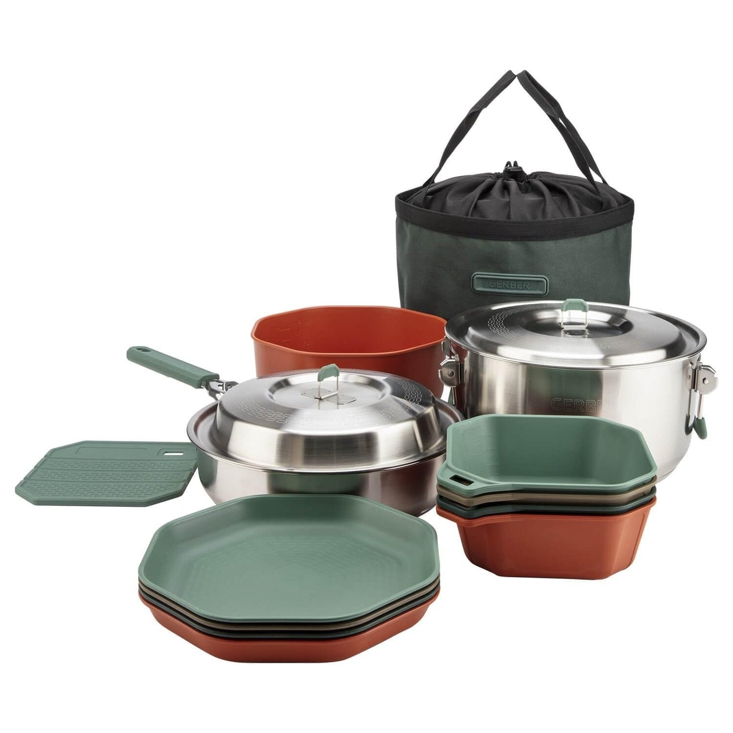 Gerber Gear ComplEAT Cook Set - Dishwasher-Safe Camping Cookware for Outdoor Cooking - Includes Saute Pan, Stock Pot, 4 Plates, 4 Bowls, Mixing Bowl & More