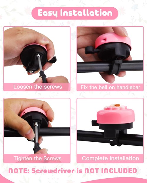 YOKWER Bike Bell for Kids Girls Boys, Aluminum Toddler Bike Bell with Loud Crisp Sound, Flower Bicycle Bell Alert Ring for Children Bicycle Scooter (Pink)