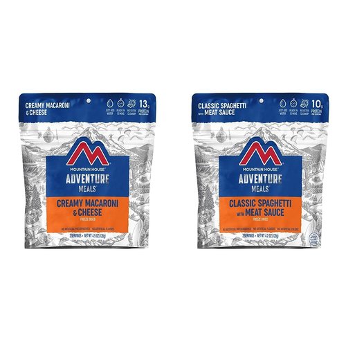 Mountain House Creamy Macaroni & Cheese (2 Servings) and Classic Spaghetti with Meat Sauce (2 Servings) | Freeze Dried Backpacking & Camping Food