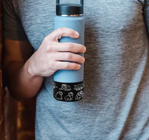 WIRESTER Silicone Sleeve Boot Compatible with Stanley Tumbler Hydro Water Bottles 12oz 24oz 20oz 30oz 40oz - English Bulldog Funny Playful On Black