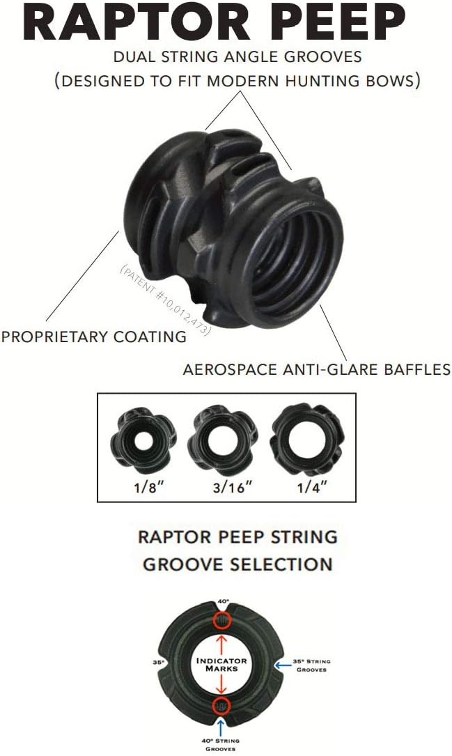 Archery Solutions 1/4", 1/8", 3/16" Anti-Glare Raptor Aluminum Hunting Bow Sight Peep