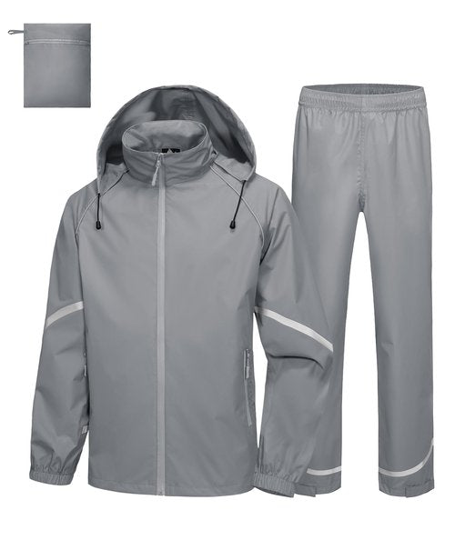 SWISSWELL Rain Suits for Men Waterproof 2 Pieces Lightweight Reflective Rain Gear Jacket Pants for Golf Fishing Hiking Grey Meduim